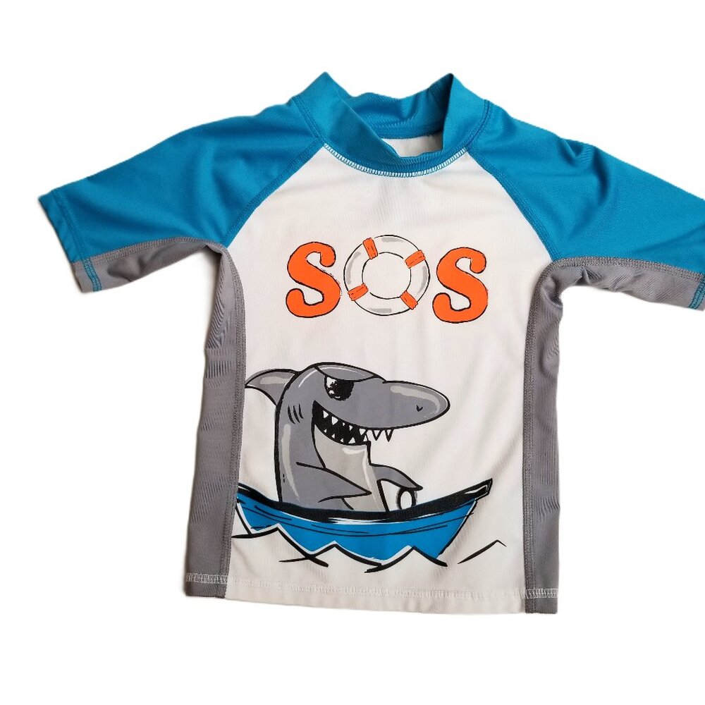 The Children’s Place Shark Rash Guard Swim Shirt UPF Blue Size 3T